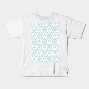 Feuille Damask Duck Egg Blue on White Pattern Kids T-Shirt